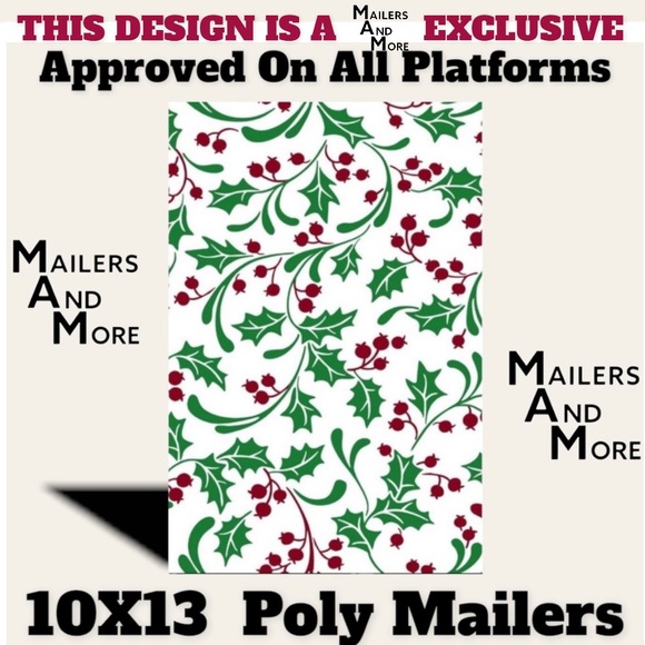 50 10X13 Poly Mailers Holly Berry Christmas Shipping Envelopes PRICE IS FIRM - Picture 3 of 4